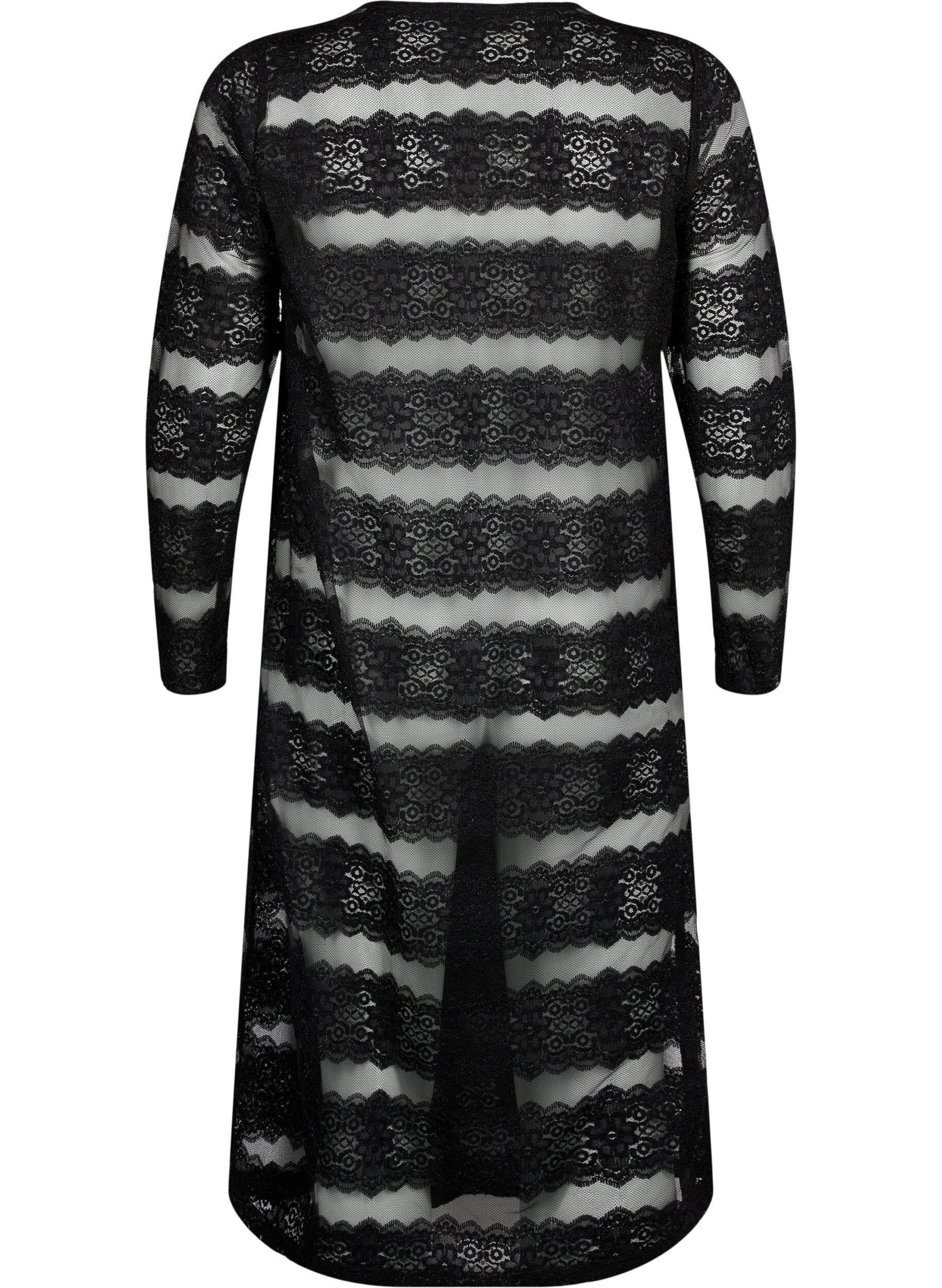 Zizzi Midi-kjole med blonder og gjennomsiktig mesh, Black, Packshot image number 1