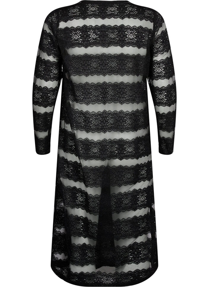 Midi-kjole med blonder og gjennomsiktig mesh, Black, Packshot image number 1