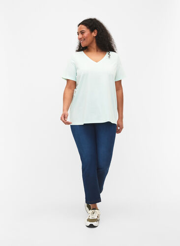 Kortermet T-skjorte med V-hals, Honeydew, Model image number 2