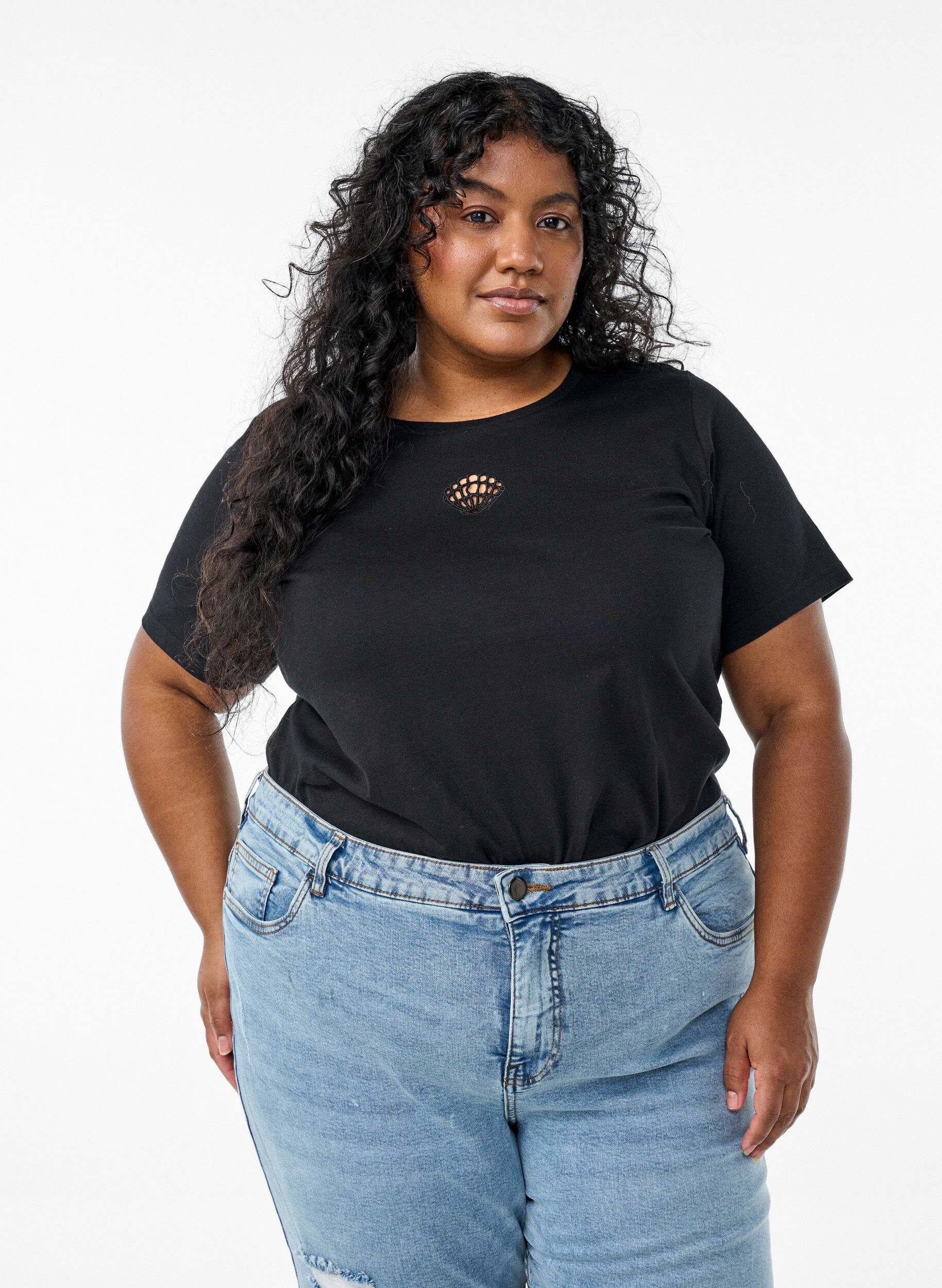 T-skjorte med dekorative detaljer, Svart, Model