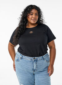 T-skjorte med dekorative detaljer, Svart T-skjorte med dekorative detaljer, Svart, Model