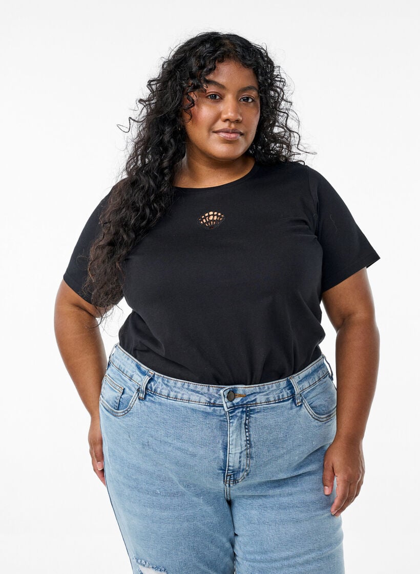 T-skjorte med dekorative detaljer, Svart, Model image number 0