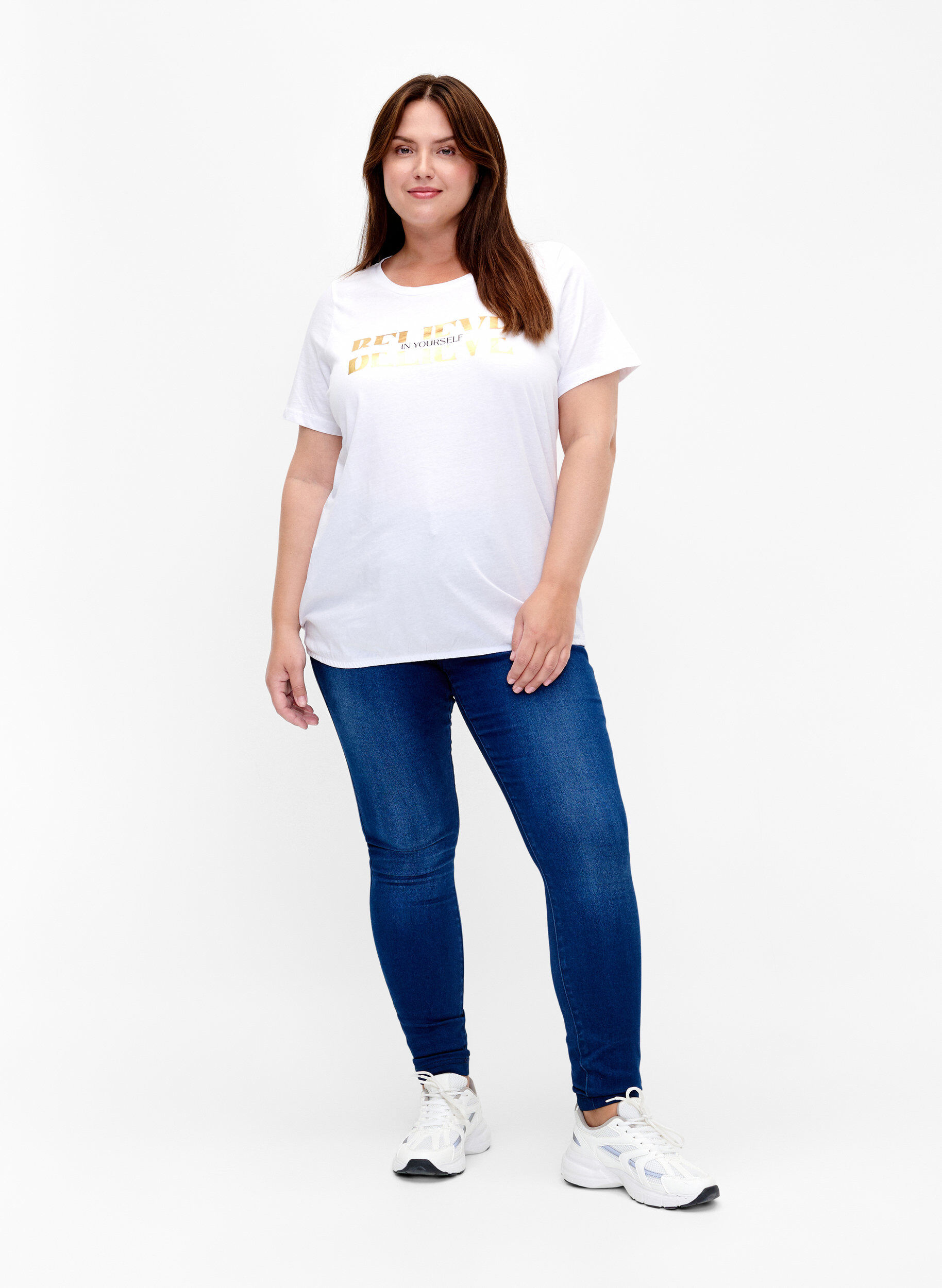 ZizziBomullst-skjorte med folie-trykk, B. White w. Believe, Model image number 2
