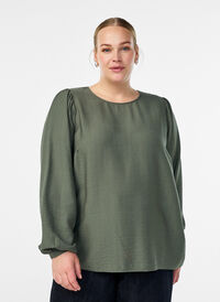 Langermet bluse i viskose, Grønn Langermet bluse i viskose, Grønn, Model