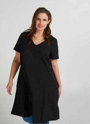 Kjole med korte ermer, Black, Model image number 0