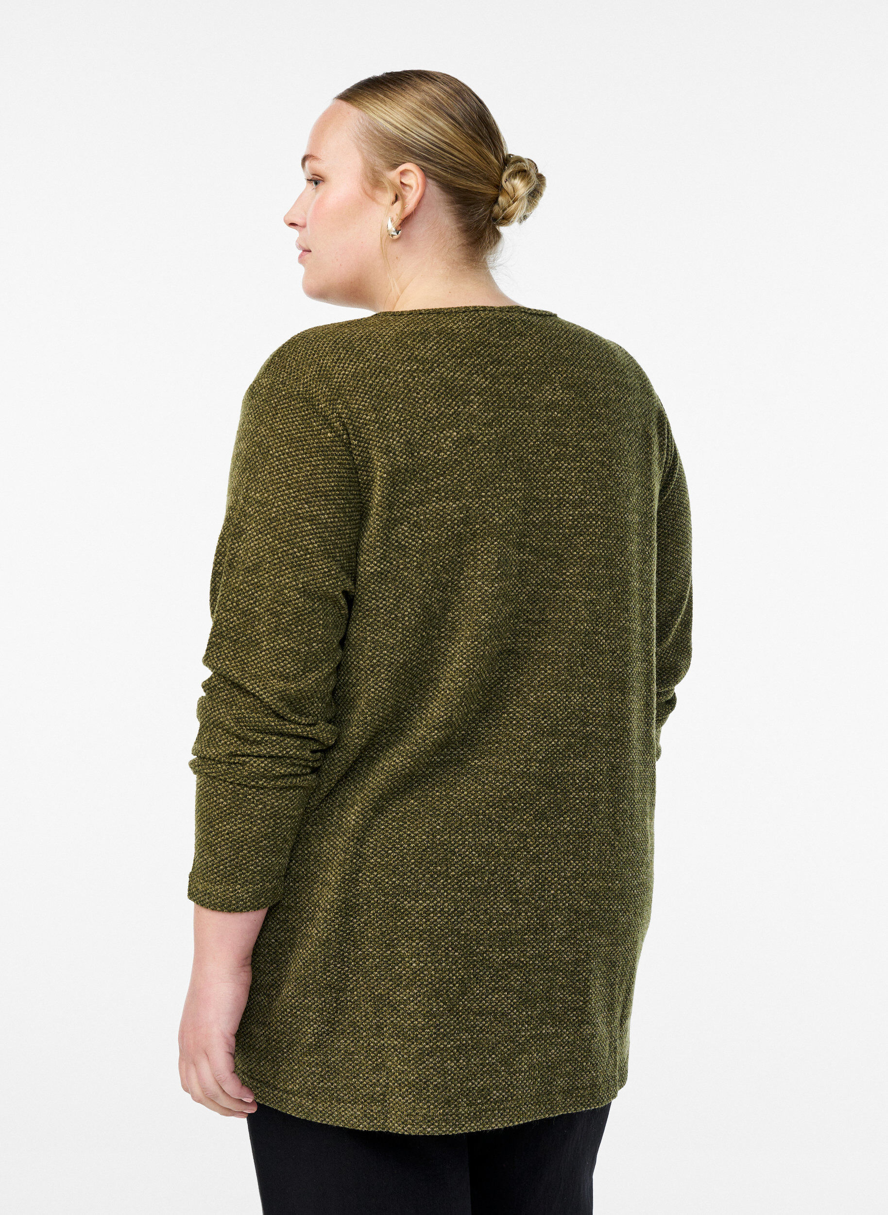 Zizzi Langermet bluse med tekstur, Gr&oslash;nn, Model image number 2