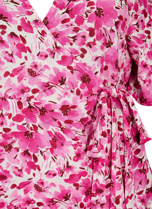 Bluse i viskose med omslagseffekt, Pink Flower Rain, Packshot image number 2