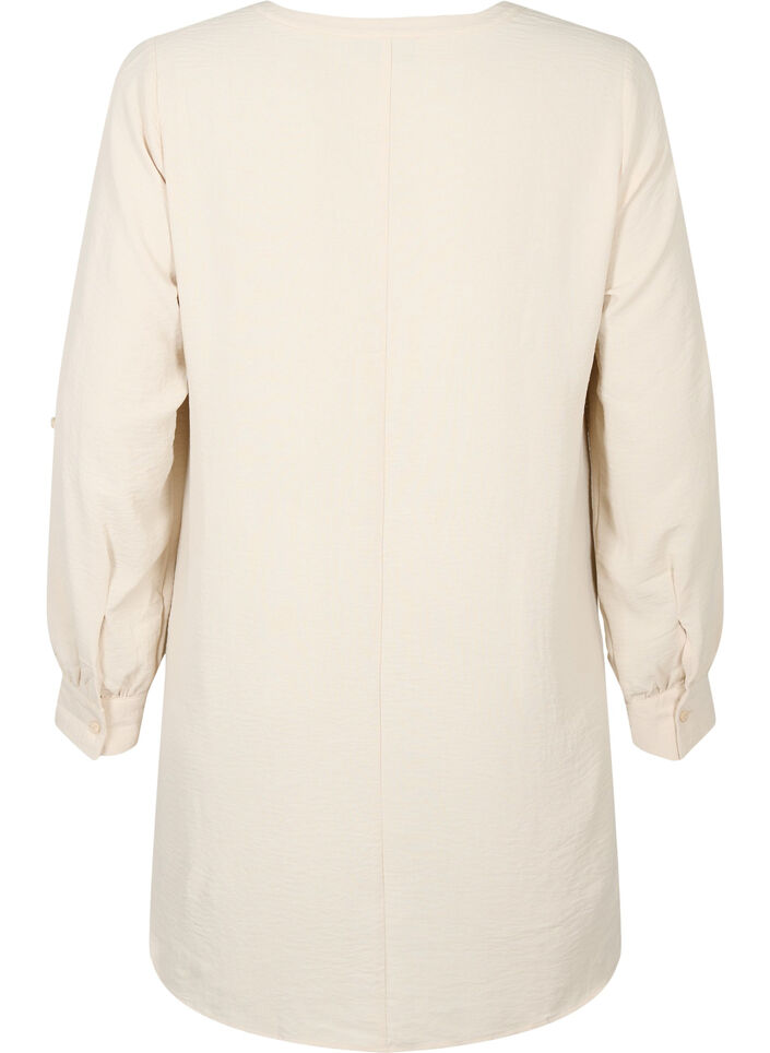 Ensfarget tunika med V-hals og knapper, Warm Off-white, Packshot image number 1
