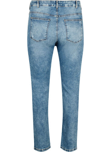 Emily jeans med vanlig midje og ødeleggelser, Blue denim, Packshot image number 1