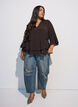 Bluse med 3/4-ermer og volangdetaljer, Brun, Model image number 1