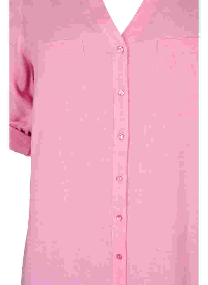 Lang skjorte med 3/4-ermer og V-hals, Rosebloom, Packshot image number 2