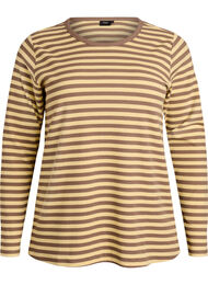 Stripete bluse med lange ermer, Brun
