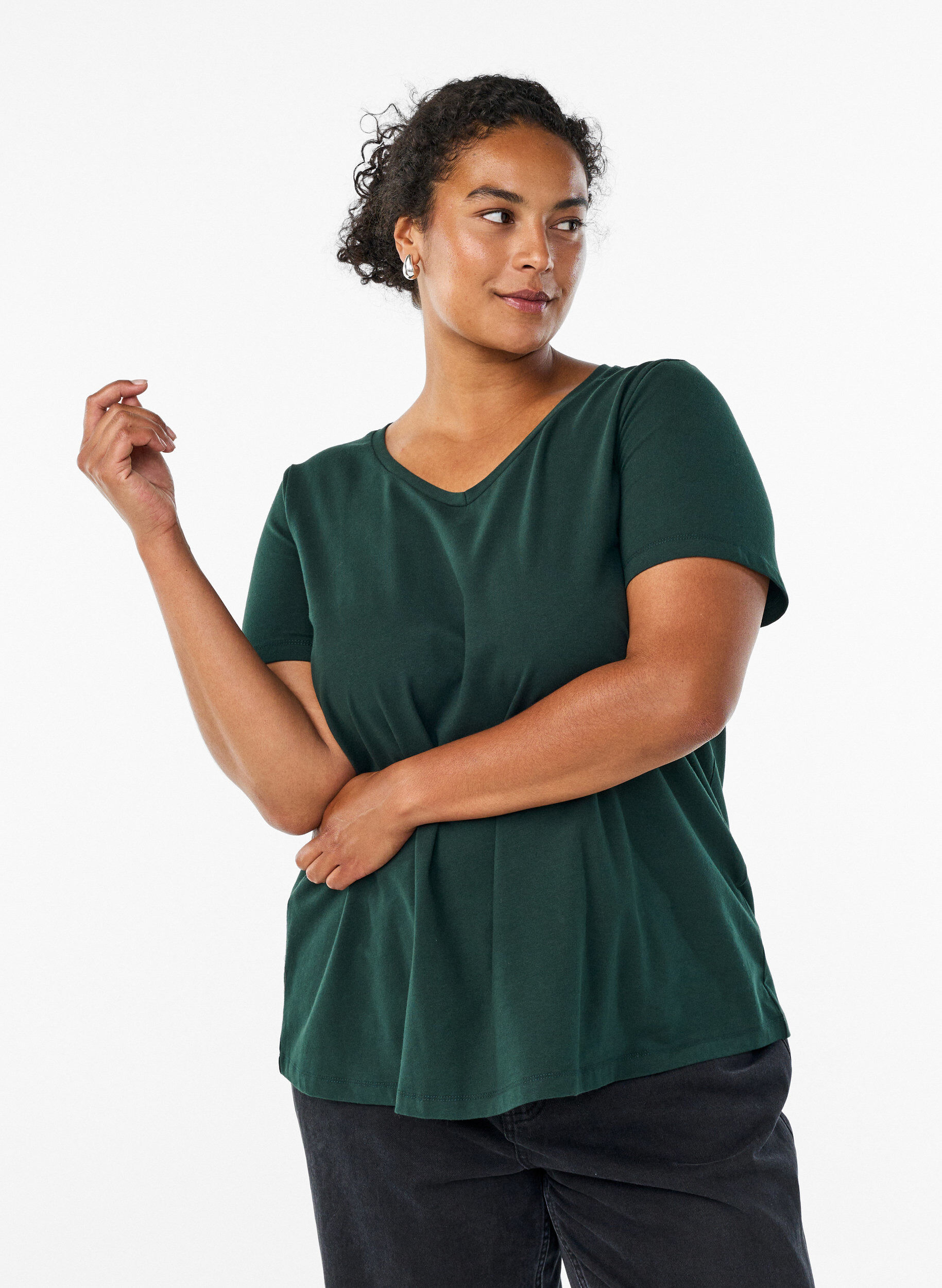 ZizziEnsfarget basis T-skjorte i bomull, Gr&oslash;nn, Model image number 0