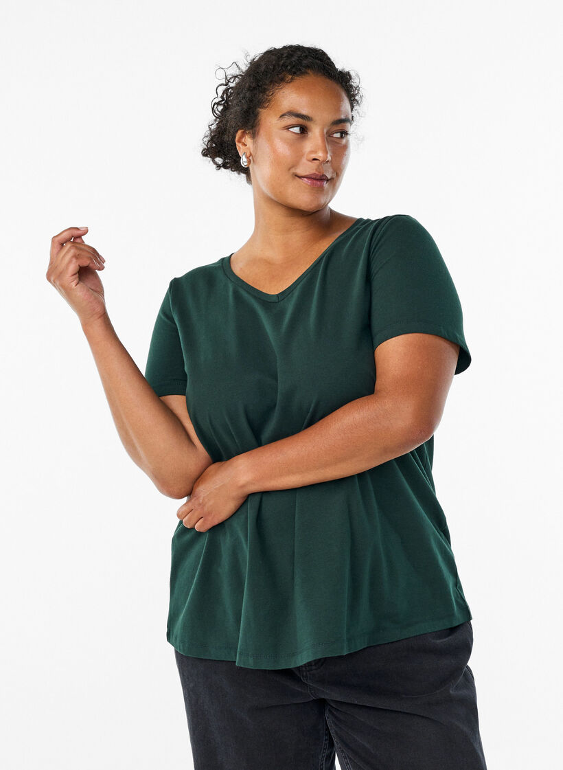 Ensfarget basis T-skjorte i bomull, Gr&oslash;nn, Model image number 0
