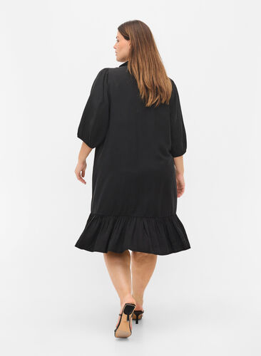 Kjole med volangkant og 3/4-ermer, Black, Model image number 1