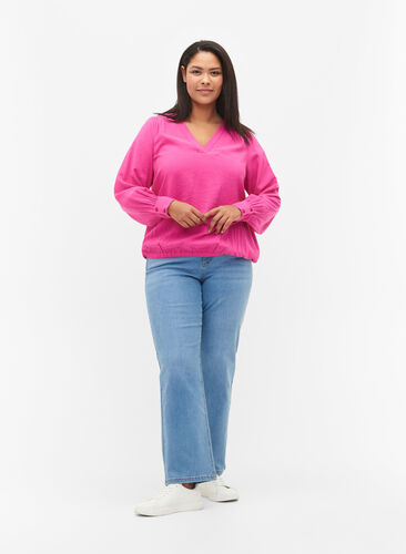 Viskosebluse med V-hals, Raspberry Rose, Model image number 2
