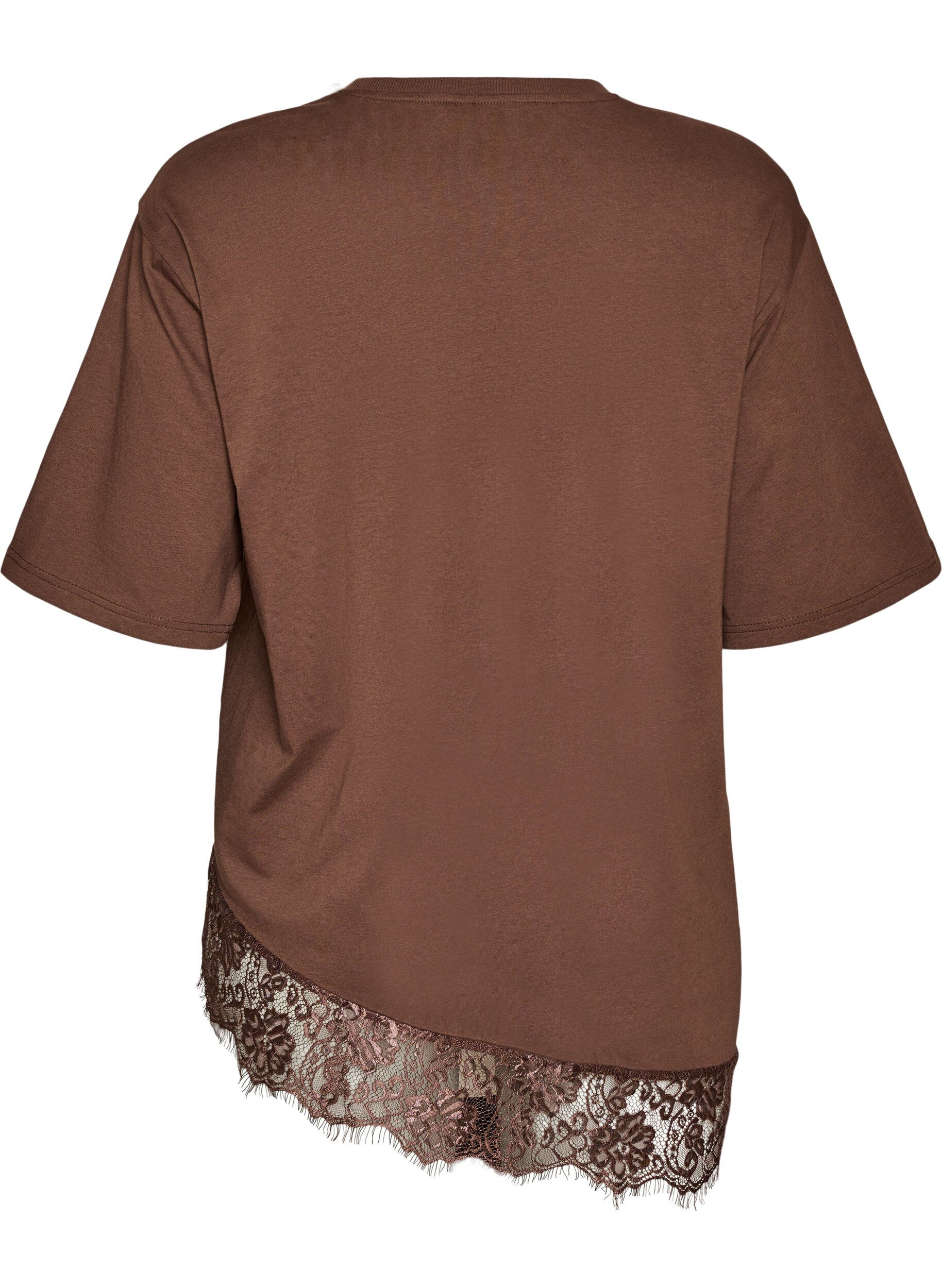 ZizziT-skjorte med asymmetrisk blondekant, Brun, Packshot image number 1