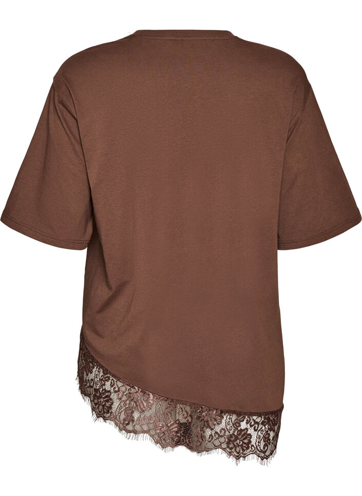 T-skjorte med asymmetrisk blondekant, Brun, Packshot image number 1