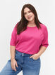 Strikket bluse i viskose med 3/4 ermer, Raspberry Rose, Model image number 0