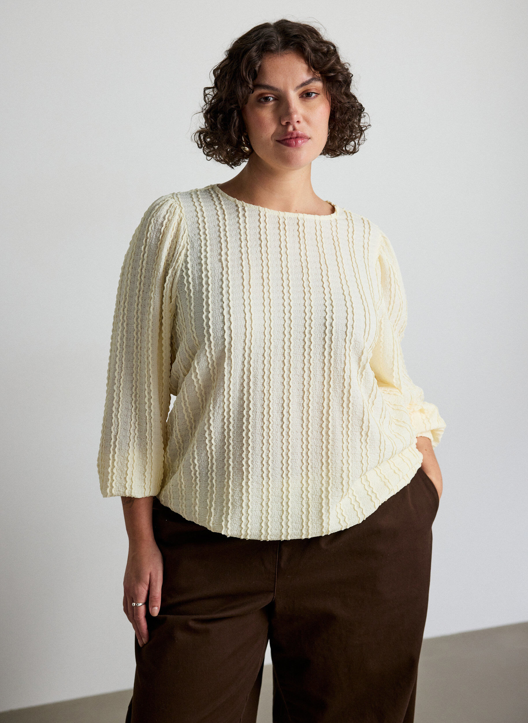 ZizziJerseybluse med struktur og ballongsilhuett, Vanilje, Model image number 0