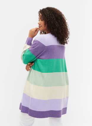 Lang stripete strikket cardigan, Mint Mel., Model image number 1