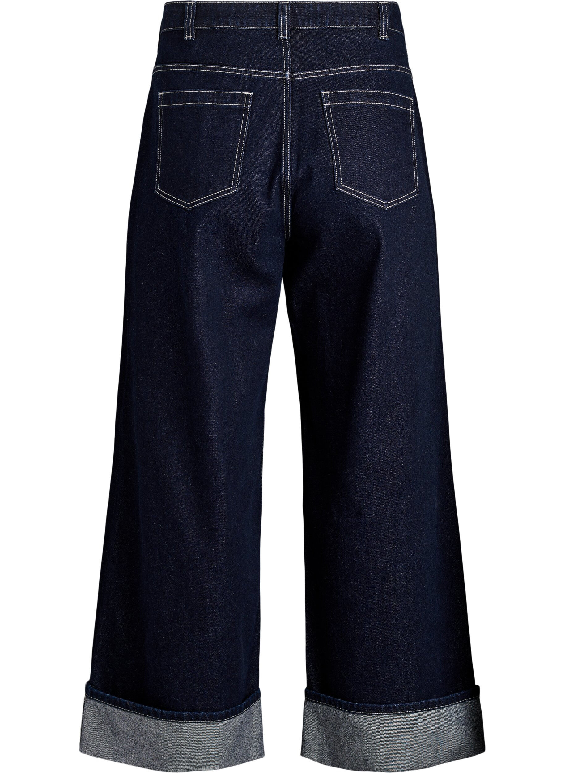 ZizziWide fit jeans med brede oppbrett og kontrasts&oslash;m, Bl&aring;, Packshot image number 1