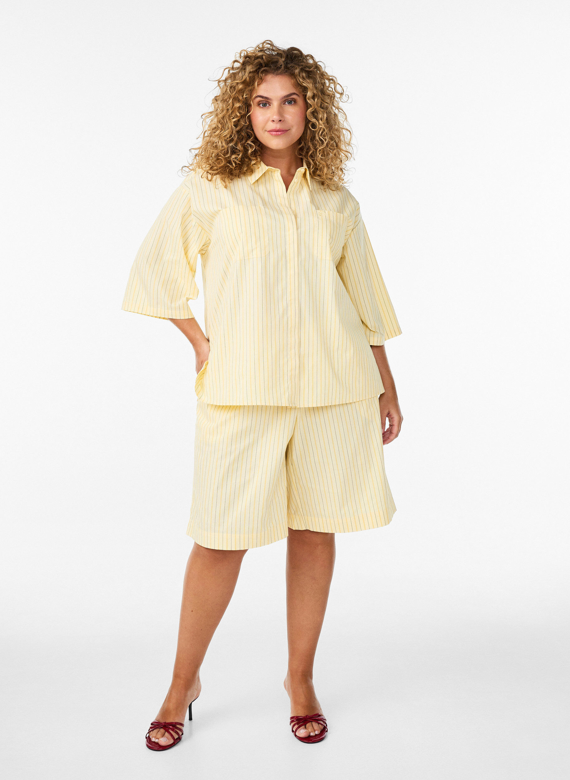 ZizziStripete bluse i en Loose fit, Gul, Model image number 1
