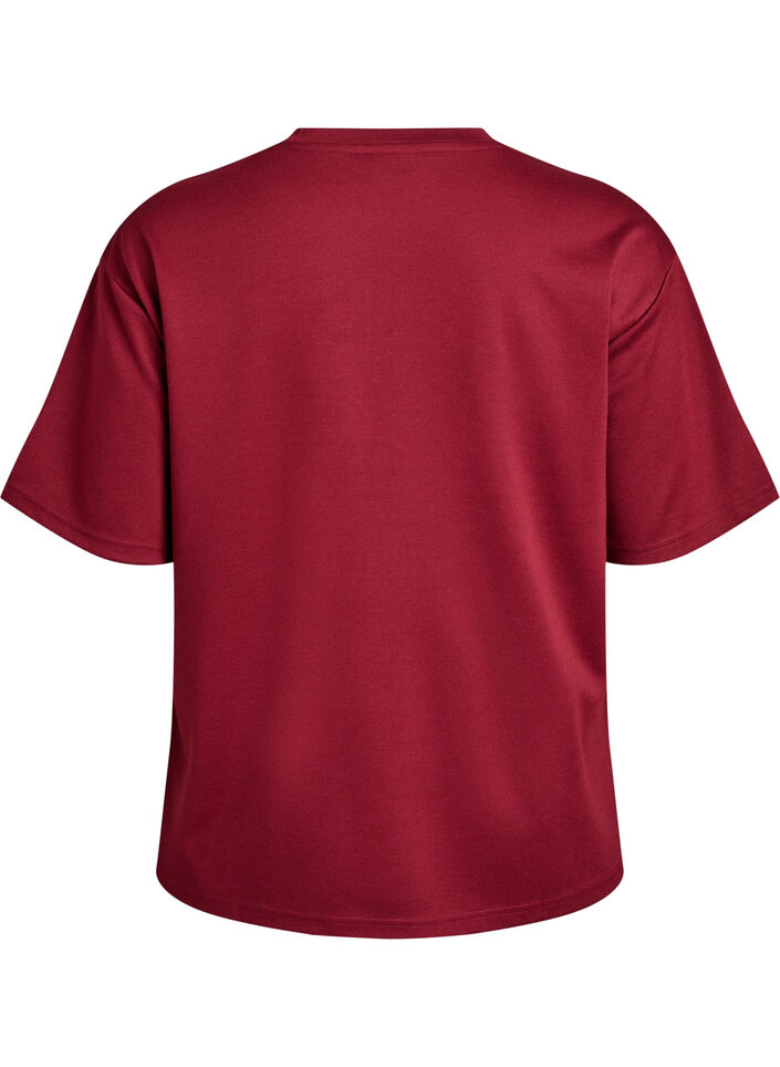 T-skjorte med rhinesteiner og rund hals, M&oslash;rk Bordeaux, Packshot image number 1