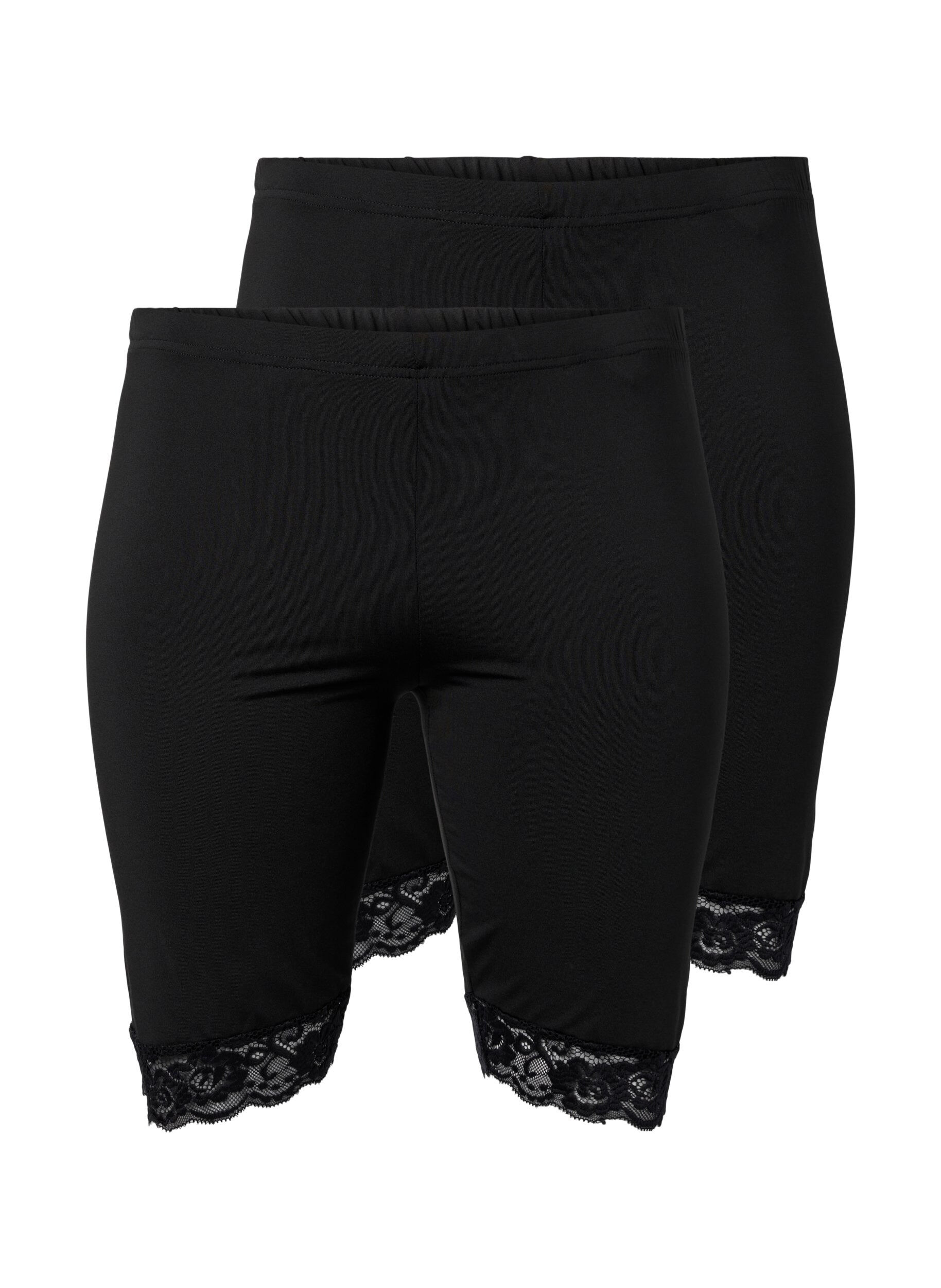 Zizzi Sykkelshorts med blondekant, 2 stk., Black / Black, Packshot image number 0