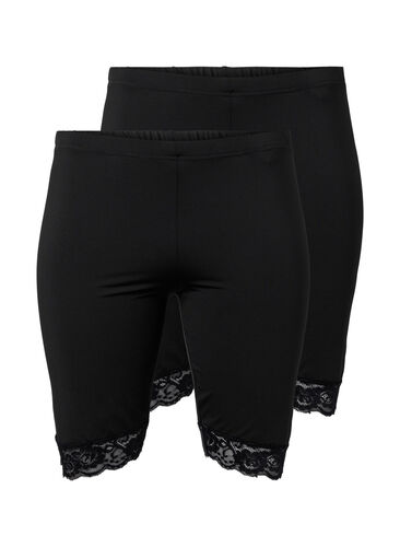 Sykkelshorts med blondekant, 2 stk., Black / Black, Packshot image number 0