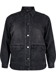 Denimjakke med rhinesteiner og store frontlommer, Grey Denim