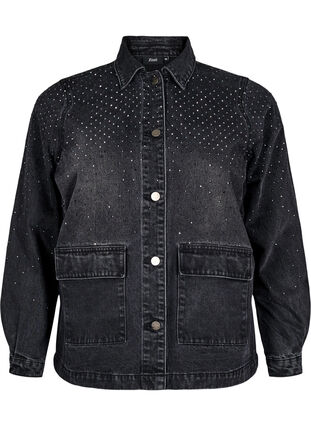 Zizzi Denimjakke med rhinesteiner og store frontlommer, Grey Denim, Packshot image number 0