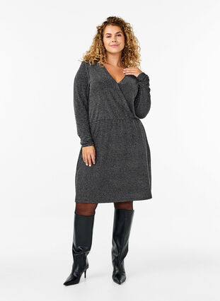 Zizzi Glitterkjole med sikksakkmønster, Silver ZigZagShimmer, Model image number 2