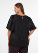 Paljettbluse med ballongermer, Svart, Model image number 2