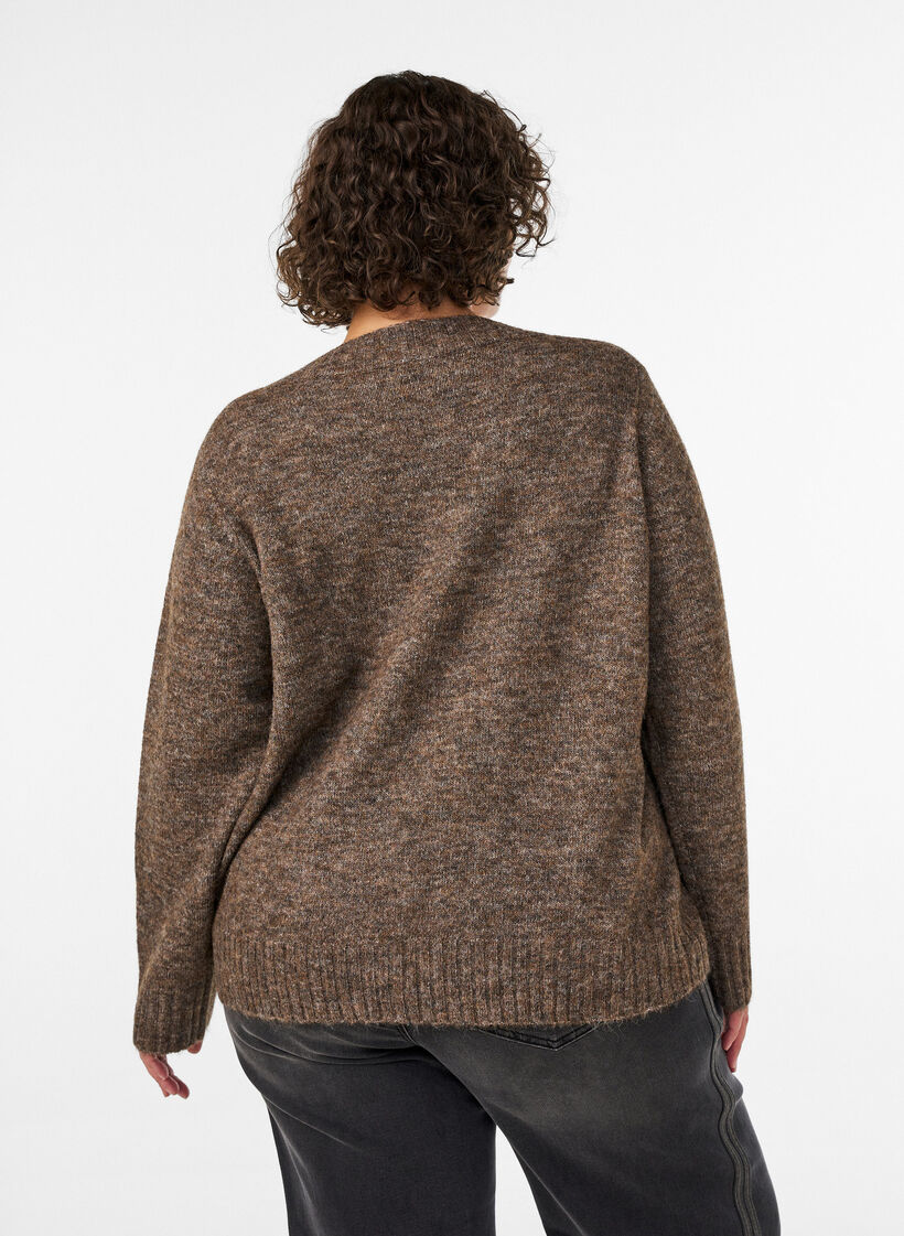 Genser med V-hals, Brun, Model image number 2