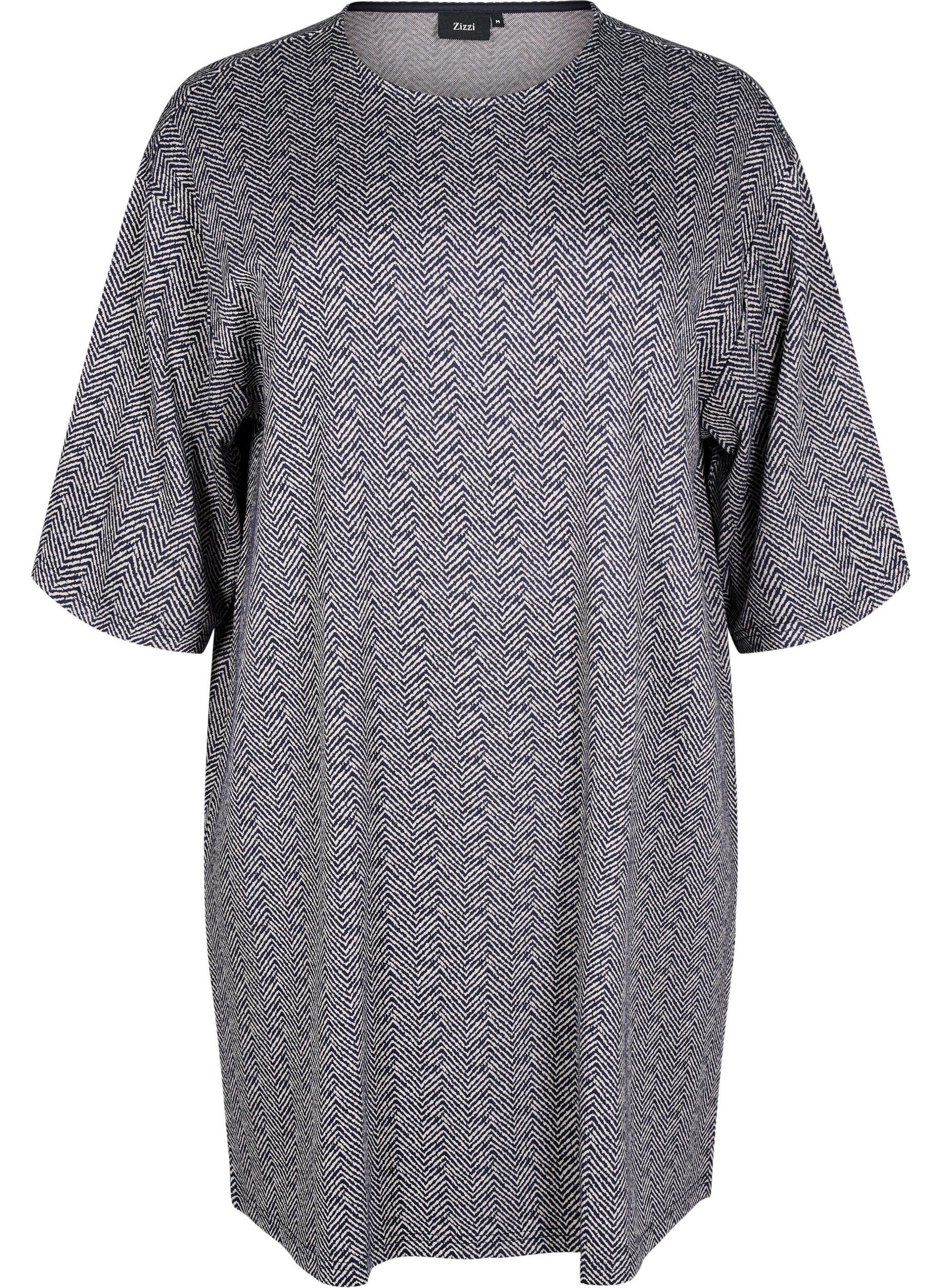 Zizzi M&oslash;nstret kjole med 3/4-ermer, Bl&aring;, Packshot image number 0