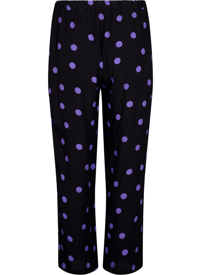 Bukser i viskose med prikker, Black w. Purple Dot, Packshot image number 1