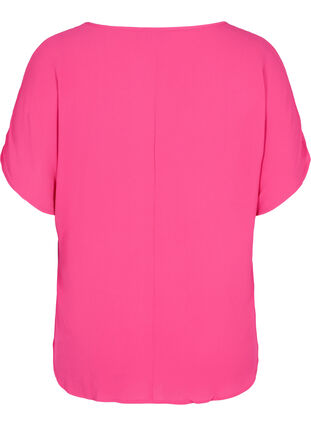 Bluse med korte ermer og rund hals, Beetroot Purple, Packshot image number 1