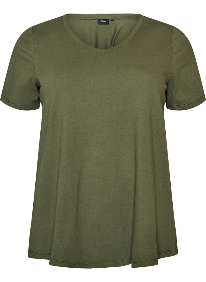 Ensfarget basic T-skjorte i bomull, Gr&oslash;nn, Packshot image number 0