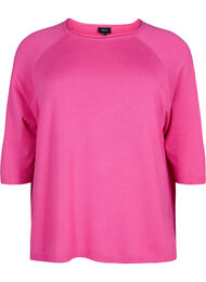 Strikket bluse i viskose med 3/4 ermer, Raspberry Rose