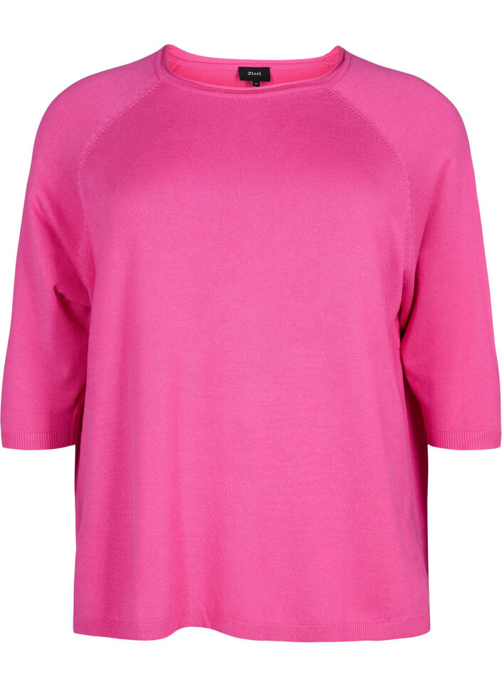 Strikket bluse i viskose med 3/4 ermer, Raspberry Rose, Packshot image number 0