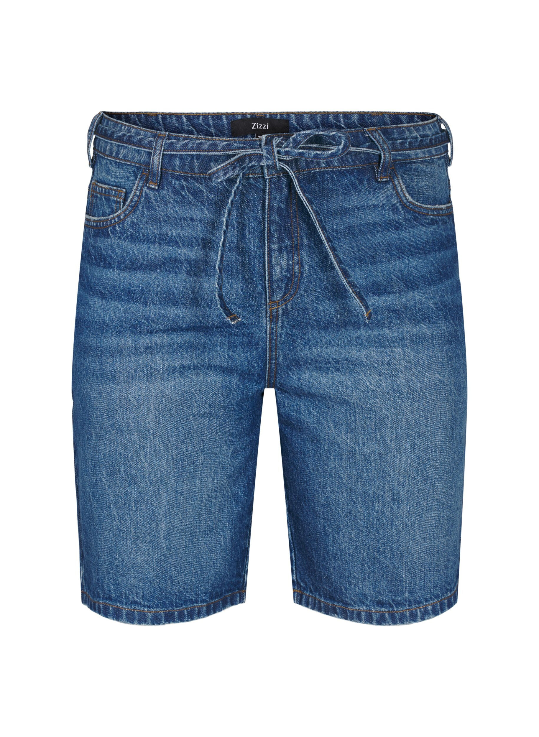 Zizzi Slim fit denimshorts med knytebelte, Bl&aring;, Packshot image number 0