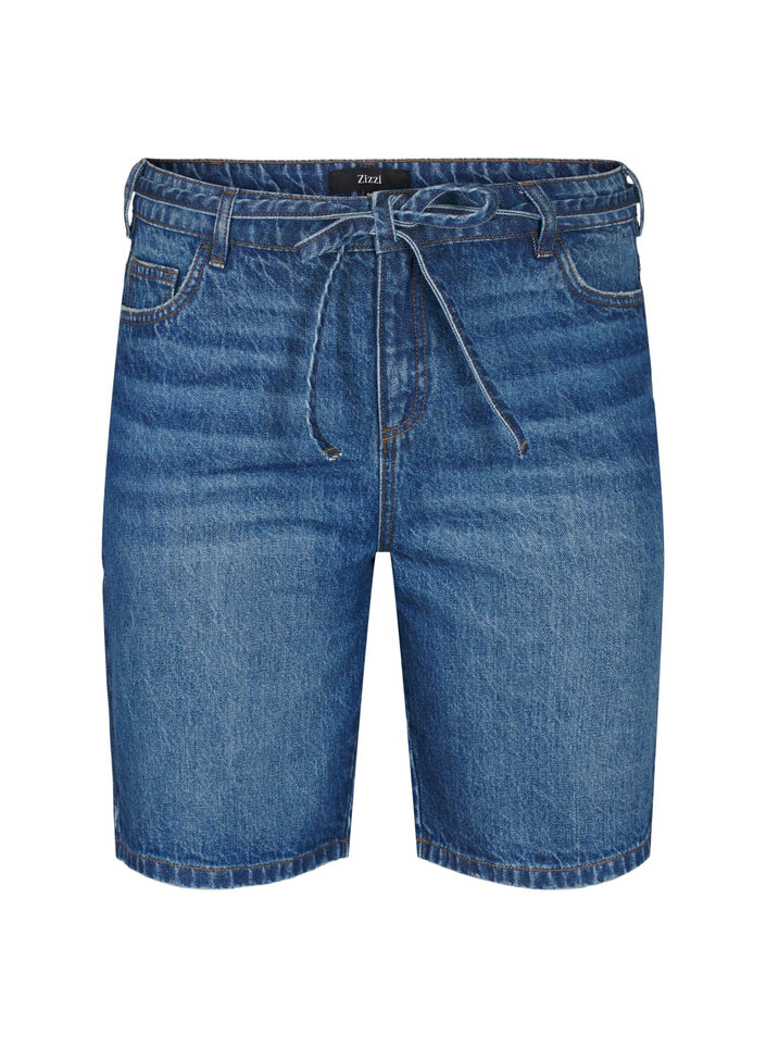 Slim fit denimshorts med knytebelte, Bl&aring;, Packshot image number 0