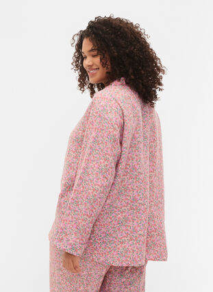 Pysjamasskjorte i bomull med blomstermønster, Powder Pink, Model image number 1
