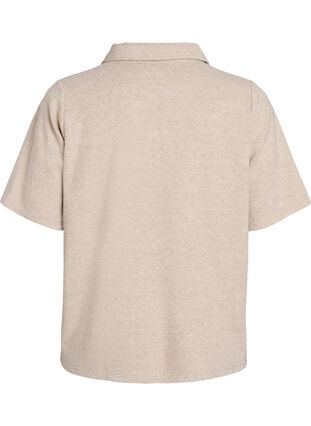 Zizzi Jerseybluse med krage og korte ermer, Brun, Packshot image number 1