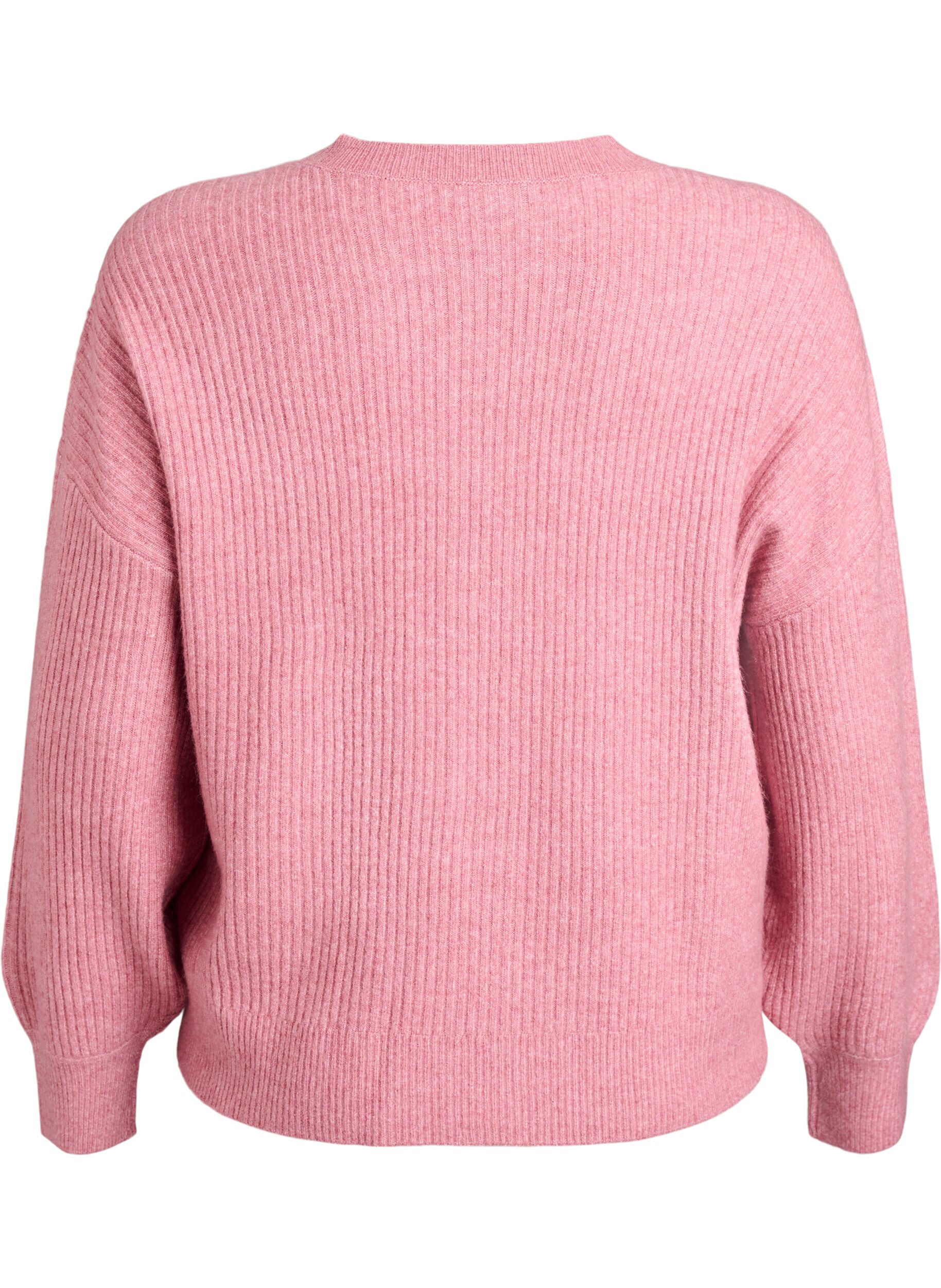 ZizziRibbestrikket cardigan med knapper, Rosa, Packshot image number 1