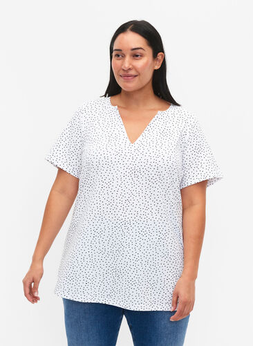 T-skjorte i bomull med striper og v-hals , B.White/Black Dot, Model image number 0
