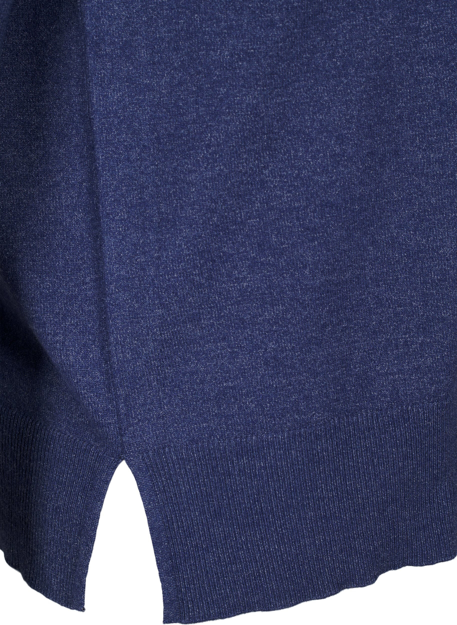 ZizziLangermet strikket bluse med splitt, Bl&aring;, Packshot image number 3