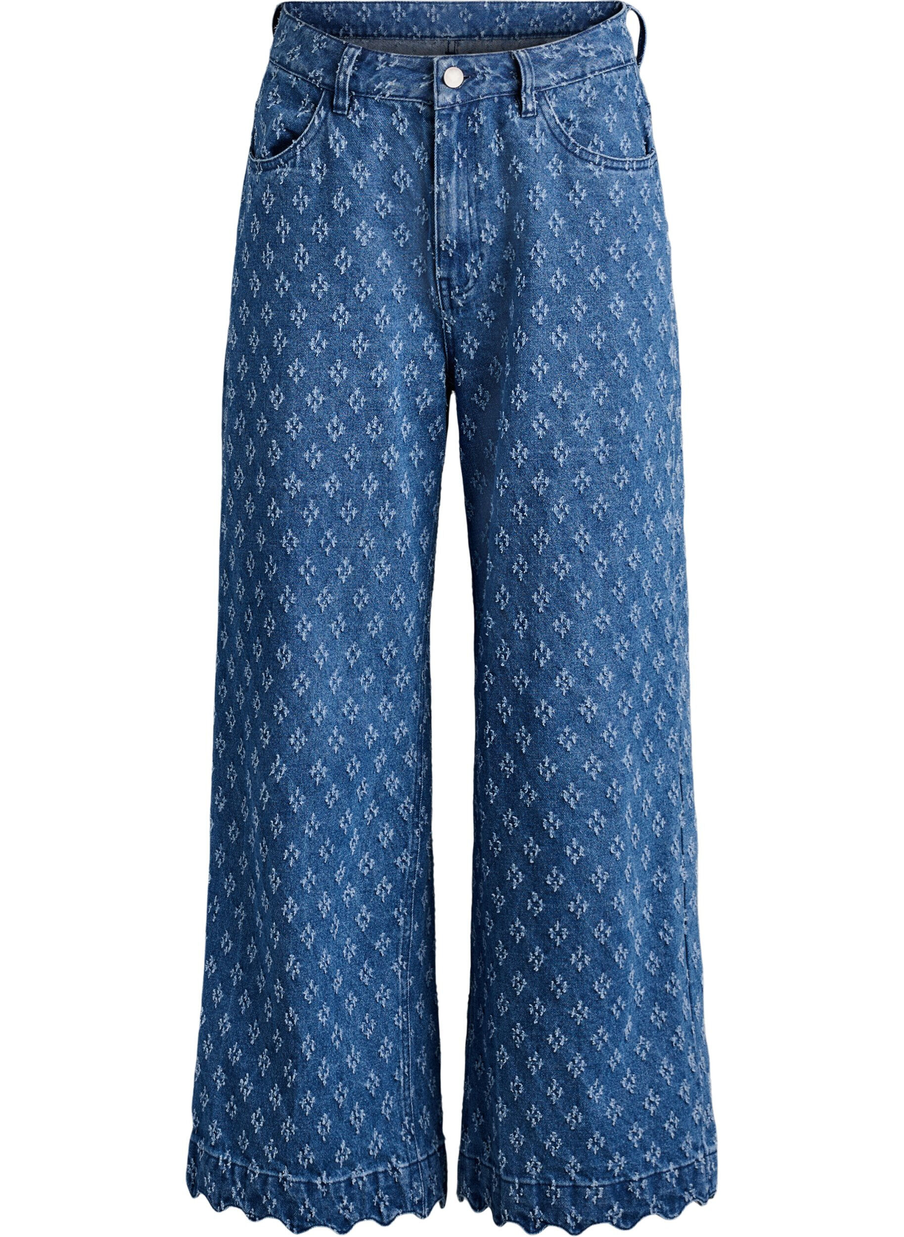ZizziMyra jeans med wide fit og distressed m&oslash;nster, Bl&aring;, Packshot image number 0