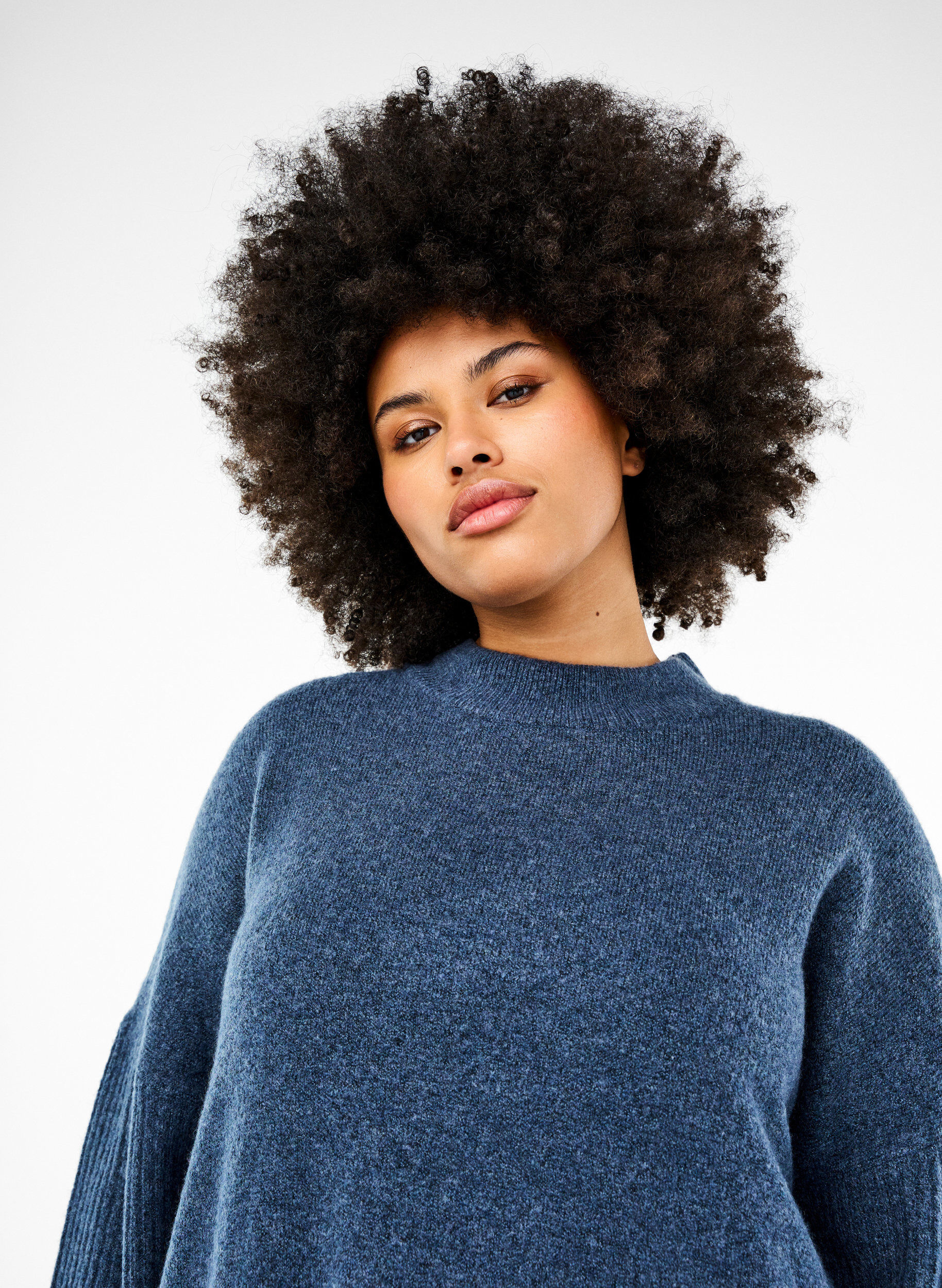 Zizzi Lang strikket bluse med lange ermer, Bering Sea Mel., Image image number 0